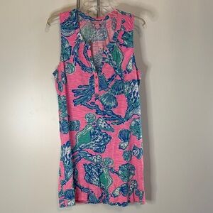 Lilly Pulitzer Pink and Blue Shell Print Sleeveless Dress